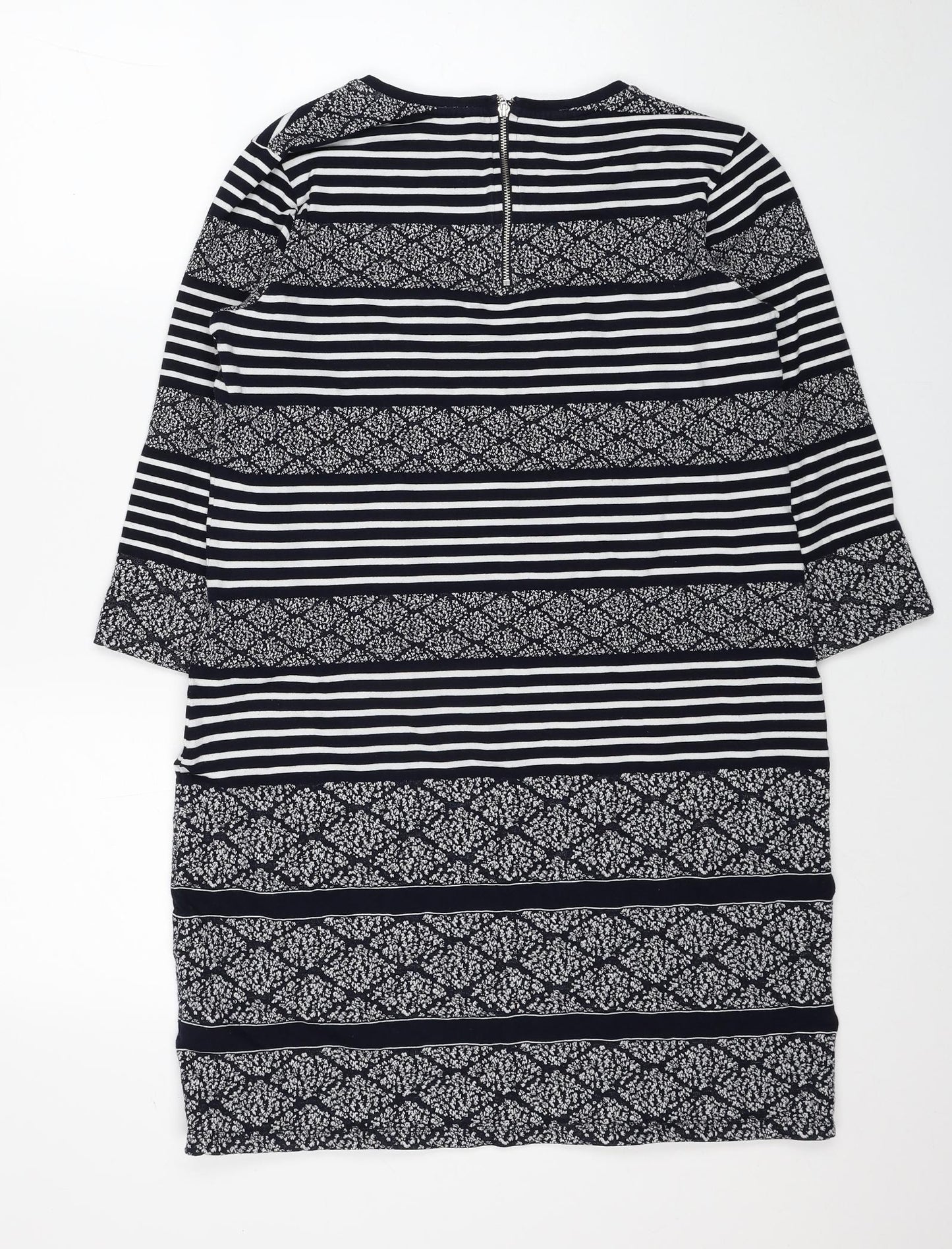 Per Una Womens Blue Geometric Cotton A-Line Size 14 Scoop Neck Zip