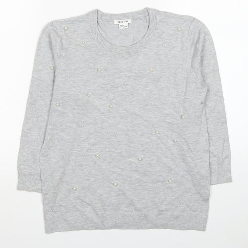 O'stin Womens Grey Round Neck Viscose Pullover Jumper Size XS