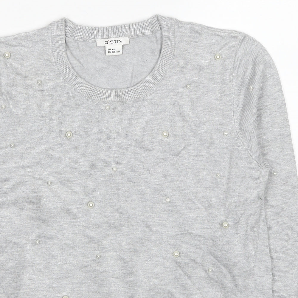 O'stin Womens Grey Round Neck Viscose Pullover Jumper Size XS
