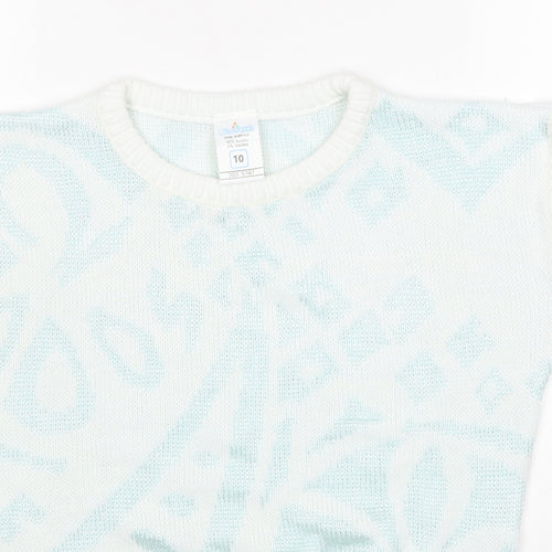 Littlewoods Womens White Round Neck Geometric Acrylic Pullover Jumper Size 10