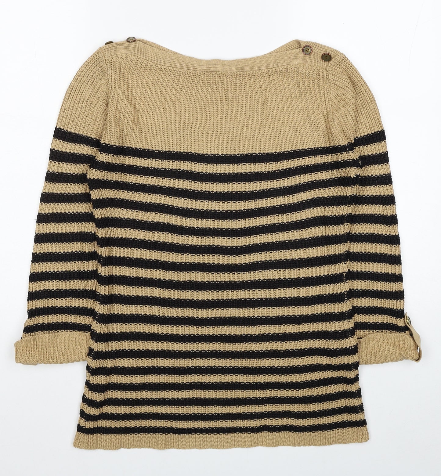 BHS Womens Beige Boat Neck Striped Acrylic Pullover Jumper Size 8