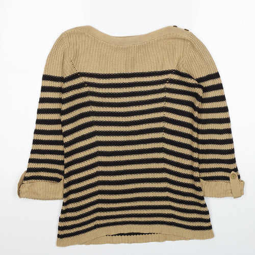 BHS Womens Beige Boat Neck Striped Acrylic Pullover Jumper Size 8