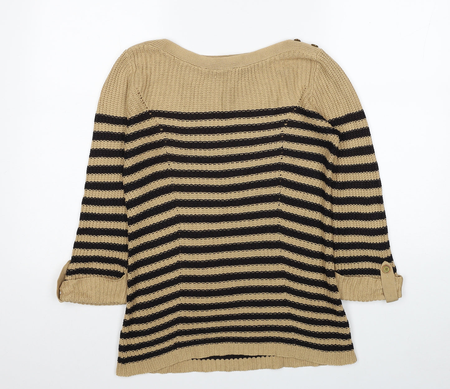 BHS Womens Beige Boat Neck Striped Acrylic Pullover Jumper Size 8