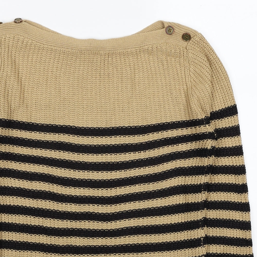 BHS Womens Beige Boat Neck Striped Acrylic Pullover Jumper Size 8