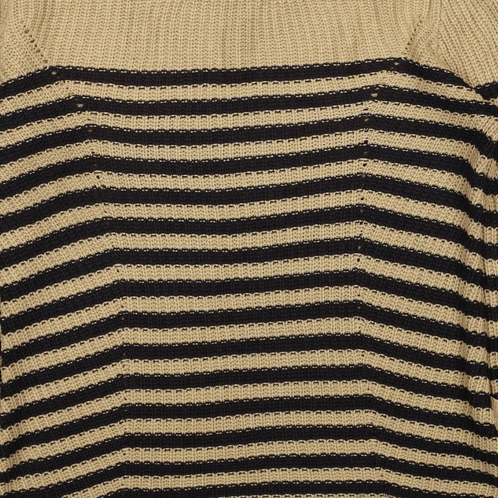BHS Womens Beige Boat Neck Striped Acrylic Pullover Jumper Size 8