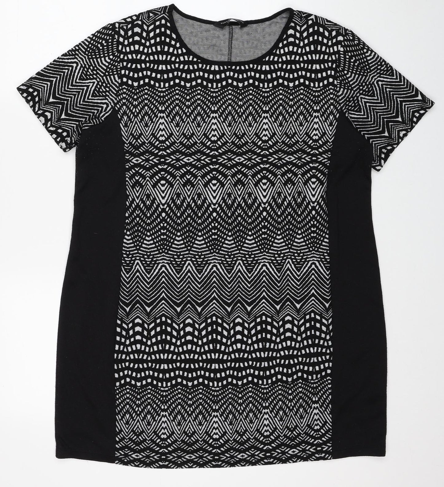 Dorothy Perkins Womens Black Geometric Polyester Basic T-Shirt Size 18 Round Neck