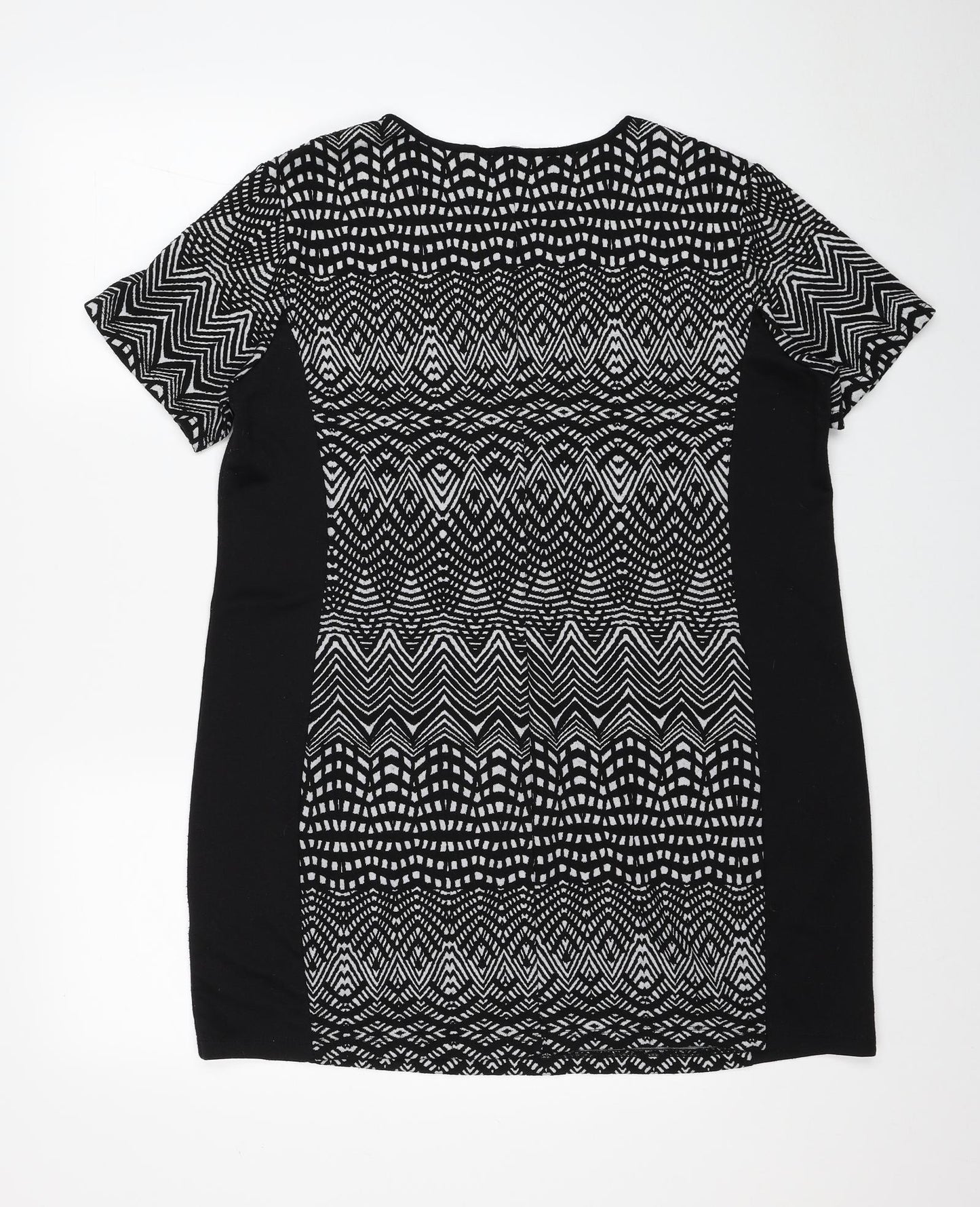 Dorothy Perkins Womens Black Geometric Polyester Basic T-Shirt Size 18 Round Neck