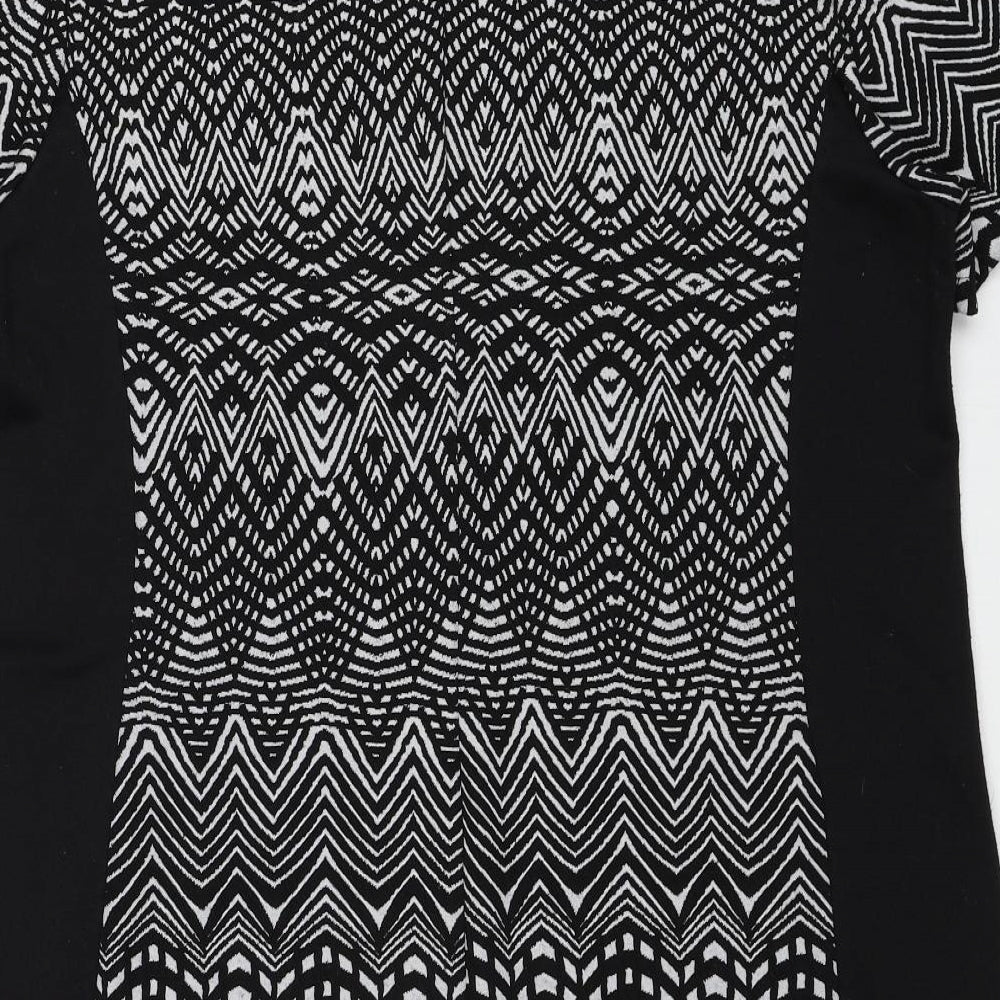 Dorothy Perkins Womens Black Geometric Polyester Basic T-Shirt Size 18 Round Neck