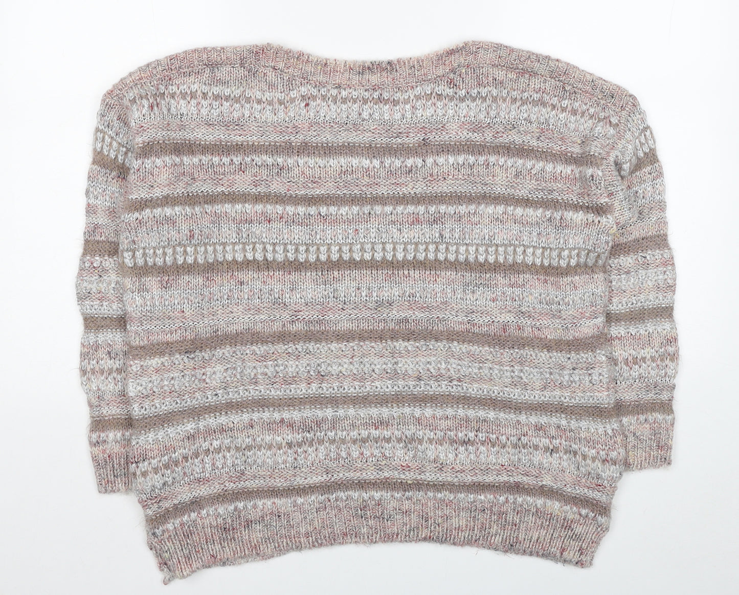 Marks and Spencer Womens Beige Round Neck Striped Polyamide Pullover Jumper Size 14