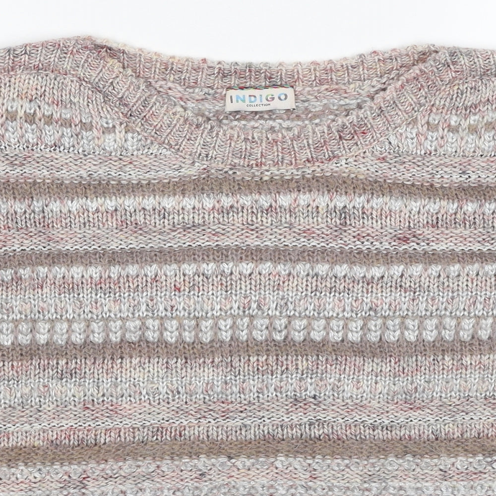 Marks and Spencer Womens Beige Round Neck Striped Polyamide Pullover Jumper Size 14