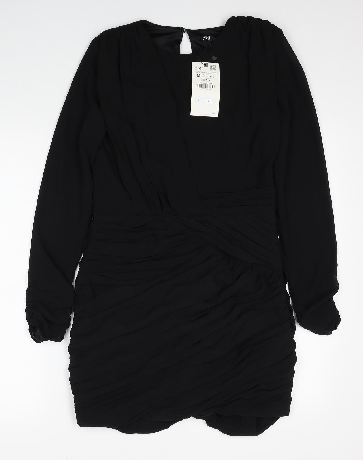 Zara Womens Black Polyester Mini Size M Round Neck Zip