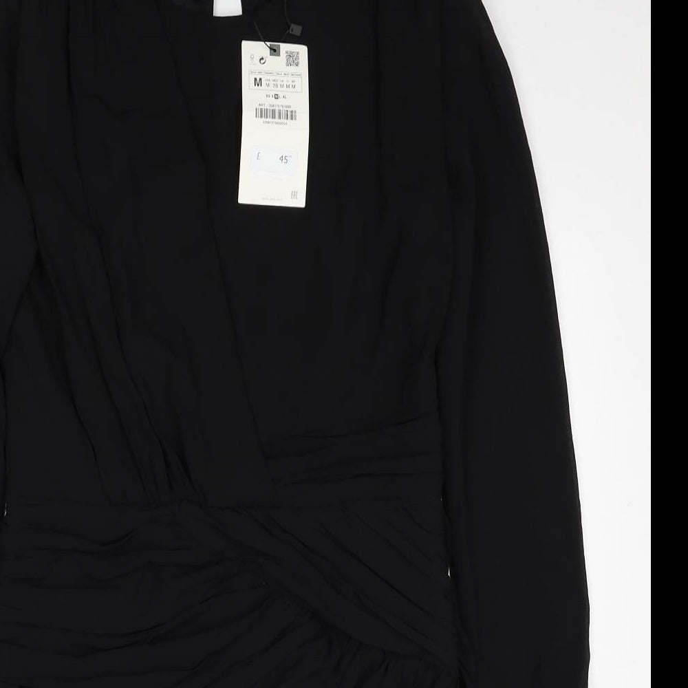 Zara Womens Black Polyester Mini Size M Round Neck Zip