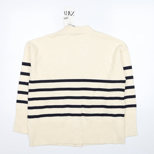 Zara Womens Ivory V-Neck Polka Dot Viscose Cardigan Jumper Size S