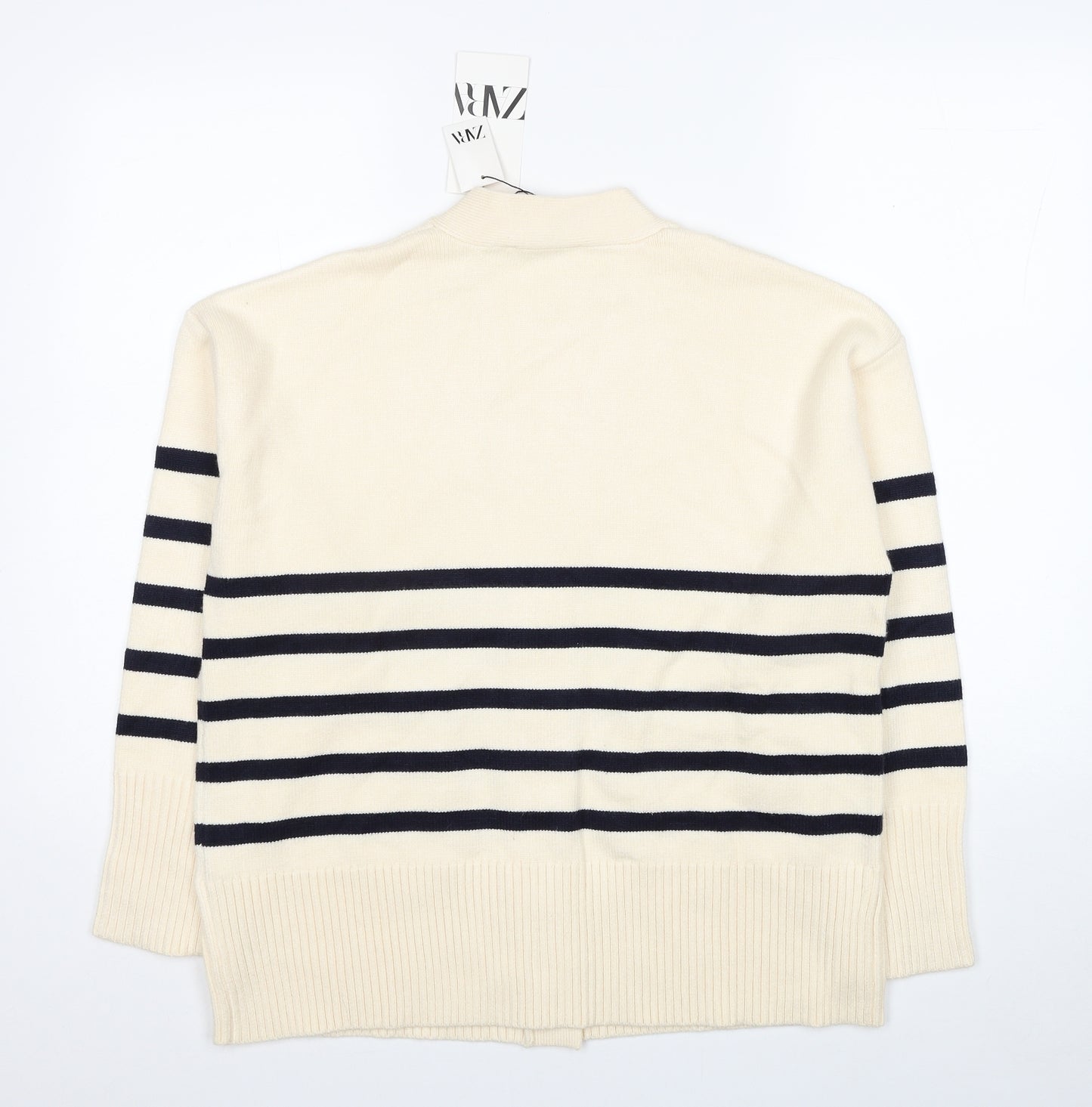 Zara Womens Ivory V-Neck Polka Dot Viscose Cardigan Jumper Size S