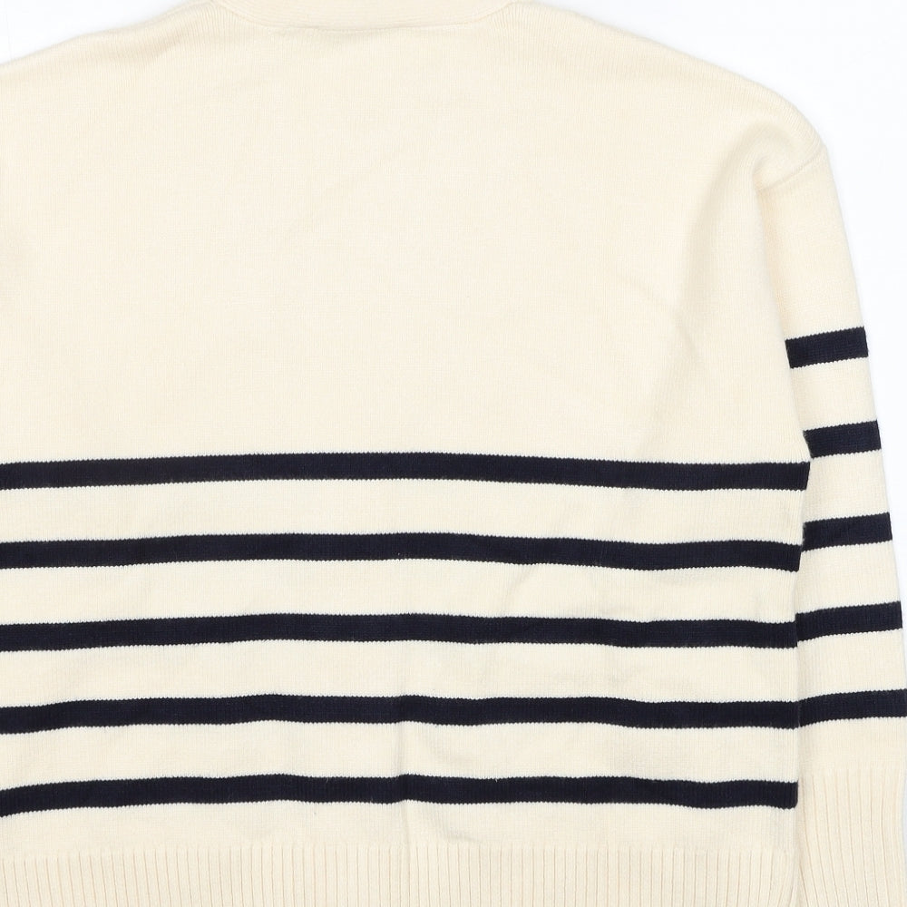 Zara Womens Ivory V-Neck Polka Dot Viscose Cardigan Jumper Size S