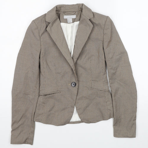 H&M Womens Beige Plaid Polyester Jacket Blazer Size 4