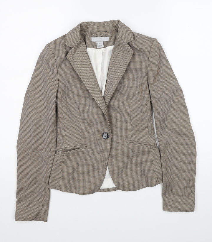 H&M Womens Beige Plaid Polyester Jacket Blazer Size 4
