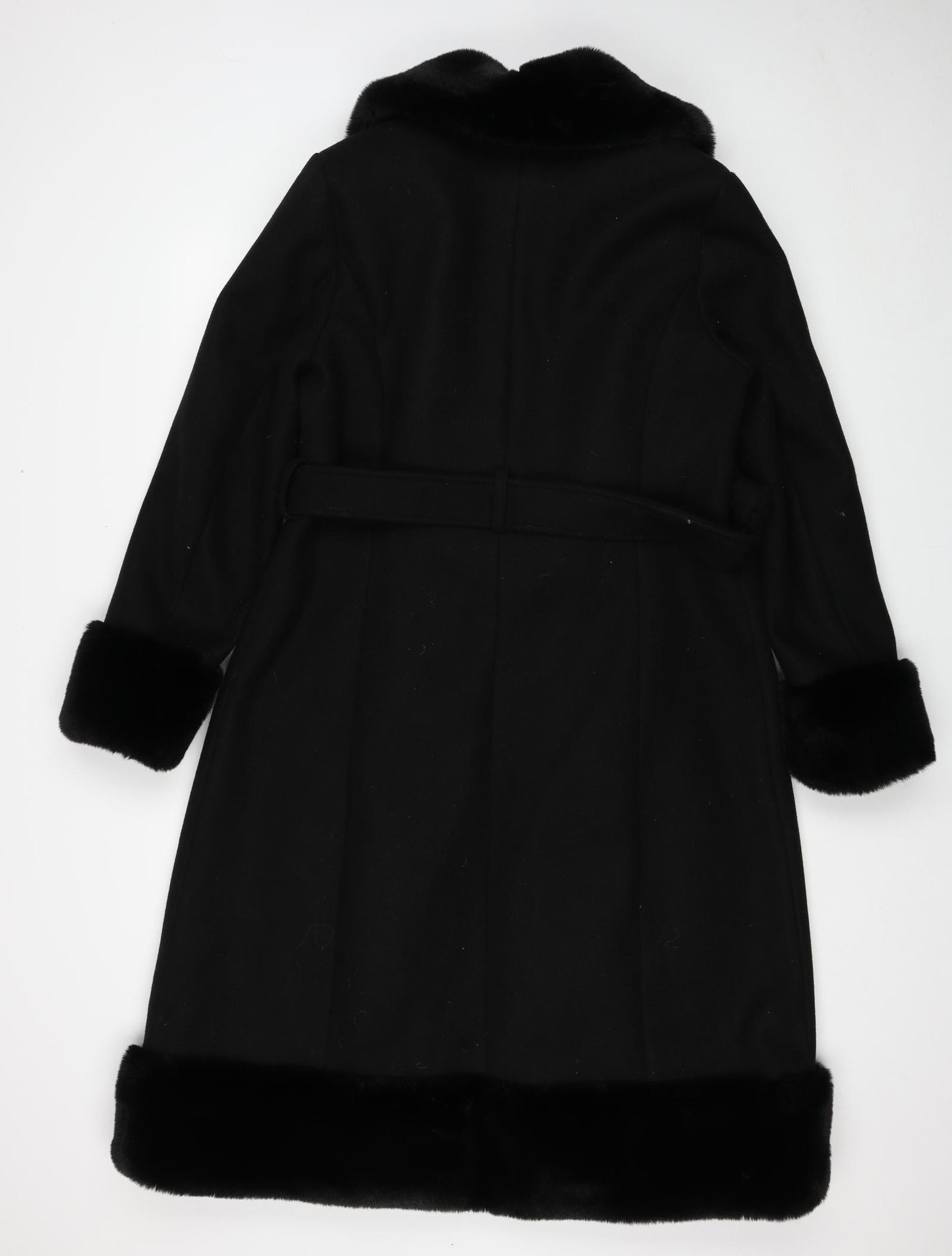 River Island Womens Black Overcoat Coat Size 14 Tie