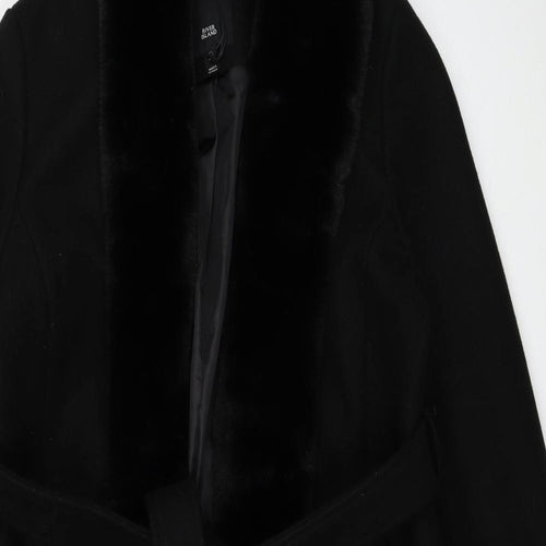 River Island Womens Black Overcoat Coat Size 14 Tie