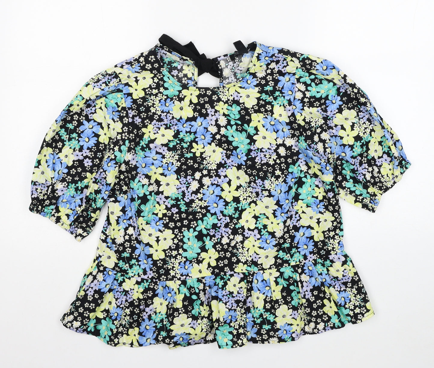 New Look Womens Multicoloured Floral Cotton Basic Blouse Size 10 Round Neck