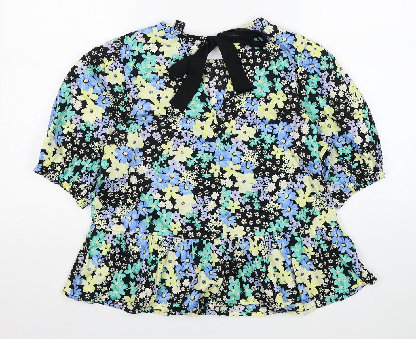 New Look Womens Multicoloured Floral Cotton Basic Blouse Size 10 Round Neck