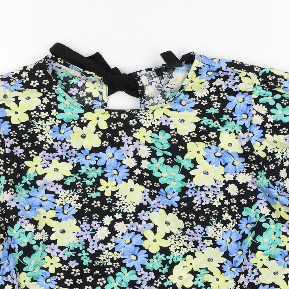 New Look Womens Multicoloured Floral Cotton Basic Blouse Size 10 Round Neck
