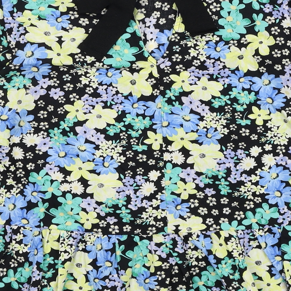 New Look Womens Multicoloured Floral Cotton Basic Blouse Size 10 Round Neck