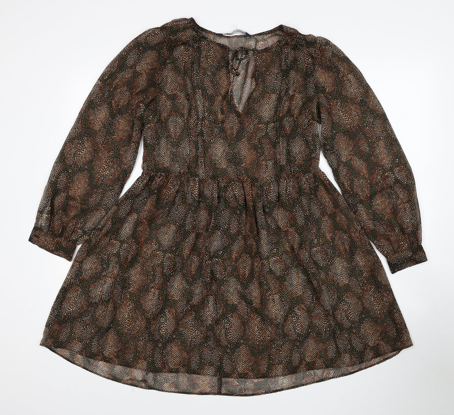 Zara Womens Brown Geometric Polyester Fit & Flare Size XS Round Neck Pullover