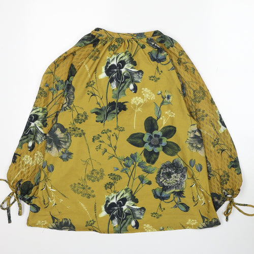 NEXT Womens Yellow Floral Polyester Basic Blouse Size 8 V-Neck - Tie Neck