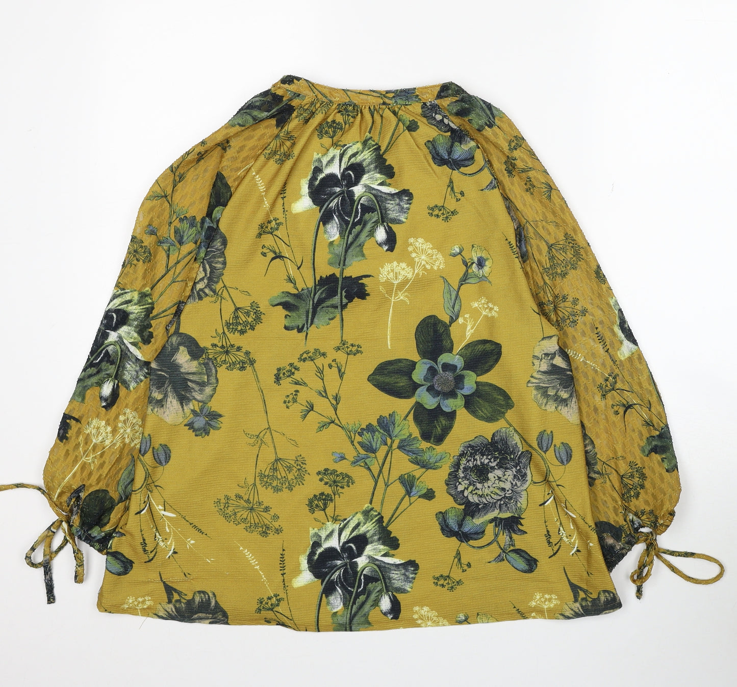 NEXT Womens Yellow Floral Polyester Basic Blouse Size 8 V-Neck - Tie Neck