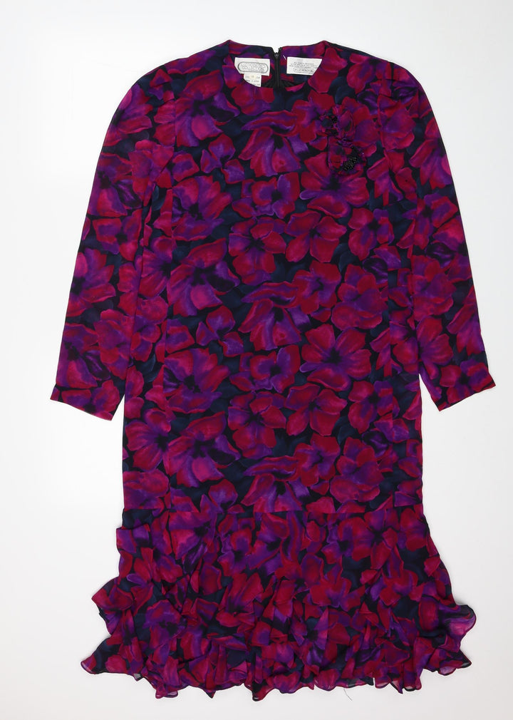 Liz Roberts Womens Pink Floral Polyester Shift Size 10 Round Neck Zip