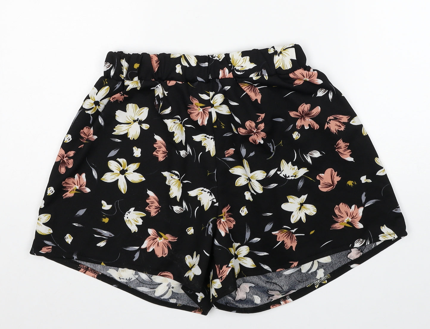 SheIn Womens Black Floral Polyester Culotte Shorts Size M L4 in Regular Pull On