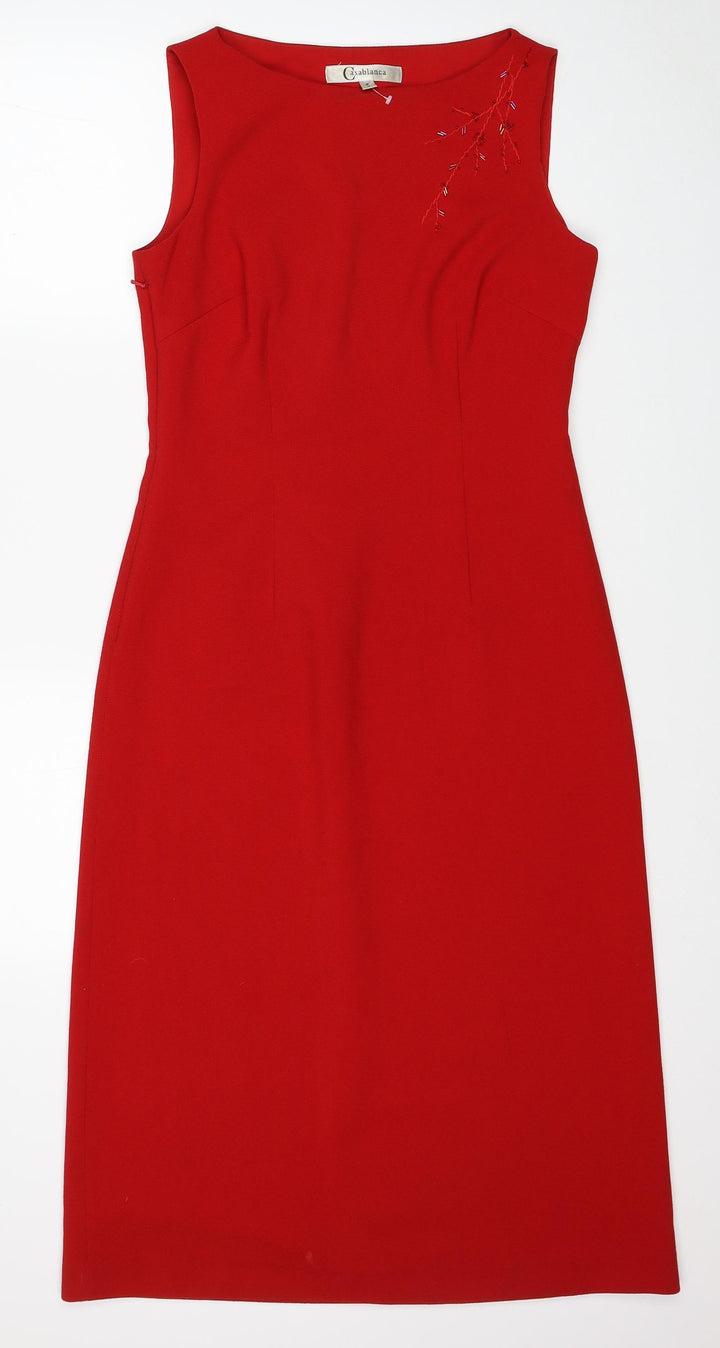 Casablanca Womens Red Floral Polyester A-Line Size M Round Neck Zip - Label Size 3