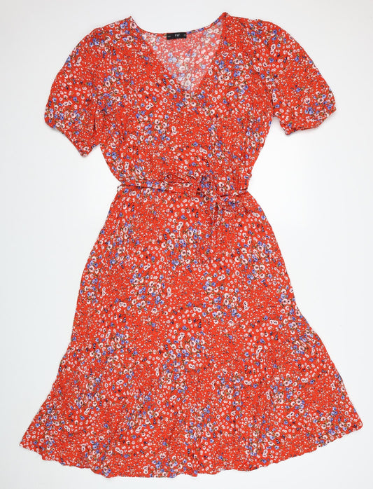 F&F Womens Red Fair Isle Viscose Fit & Flare Size 20 V-Neck Pullover