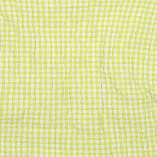 Pull&Bear Womens Yellow Check Cotton Cropped Blouse Size M V-Neck