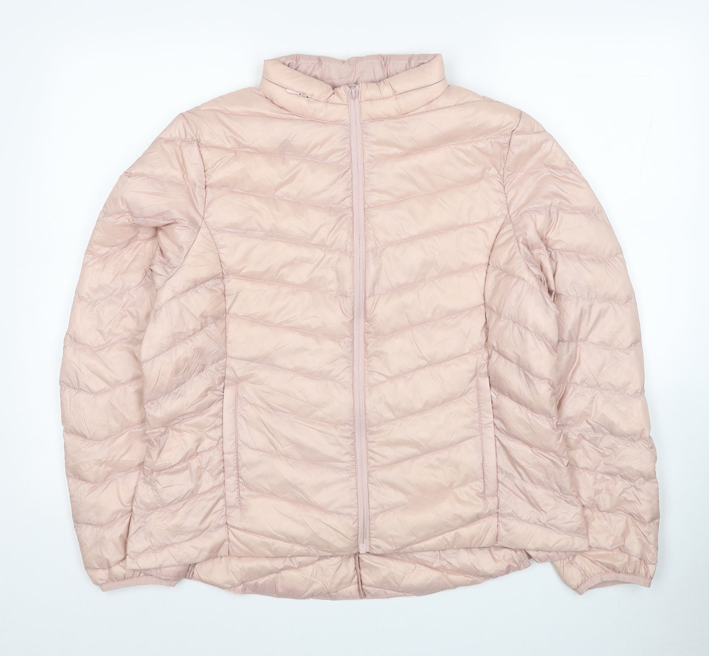 Marks and Spencer Womens Pink Quilted Coat Size 14 Zip