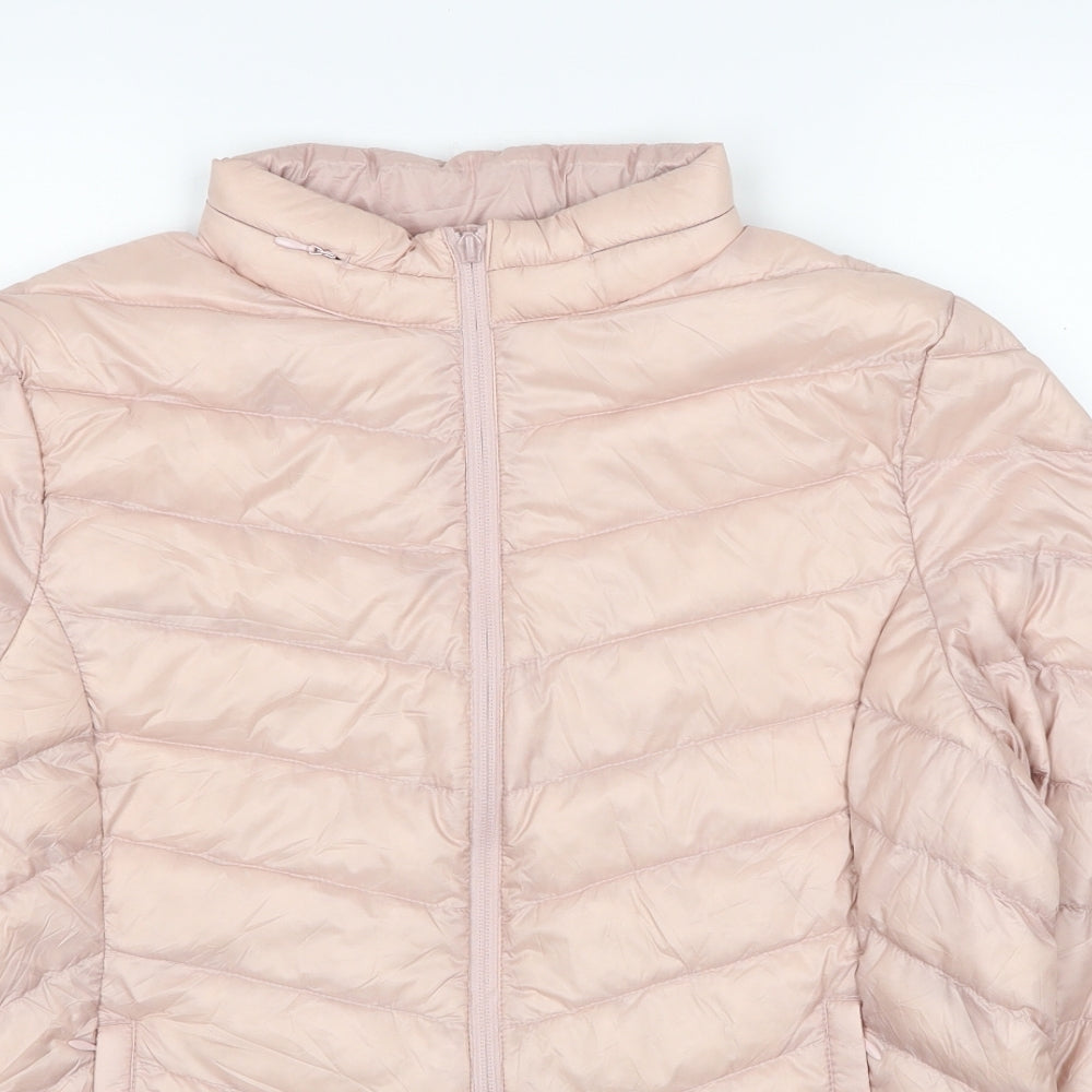 Marks and Spencer Womens Pink Quilted Coat Size 14 Zip