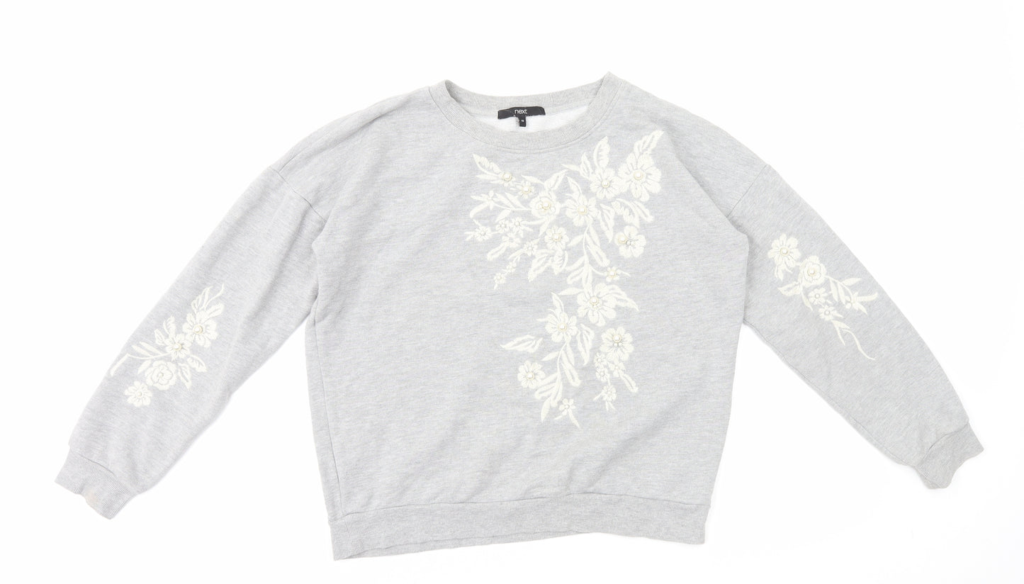 NEXT Womens Grey Floral Cotton Pullover Sweatshirt Size 10 Pullover - Pearl Details