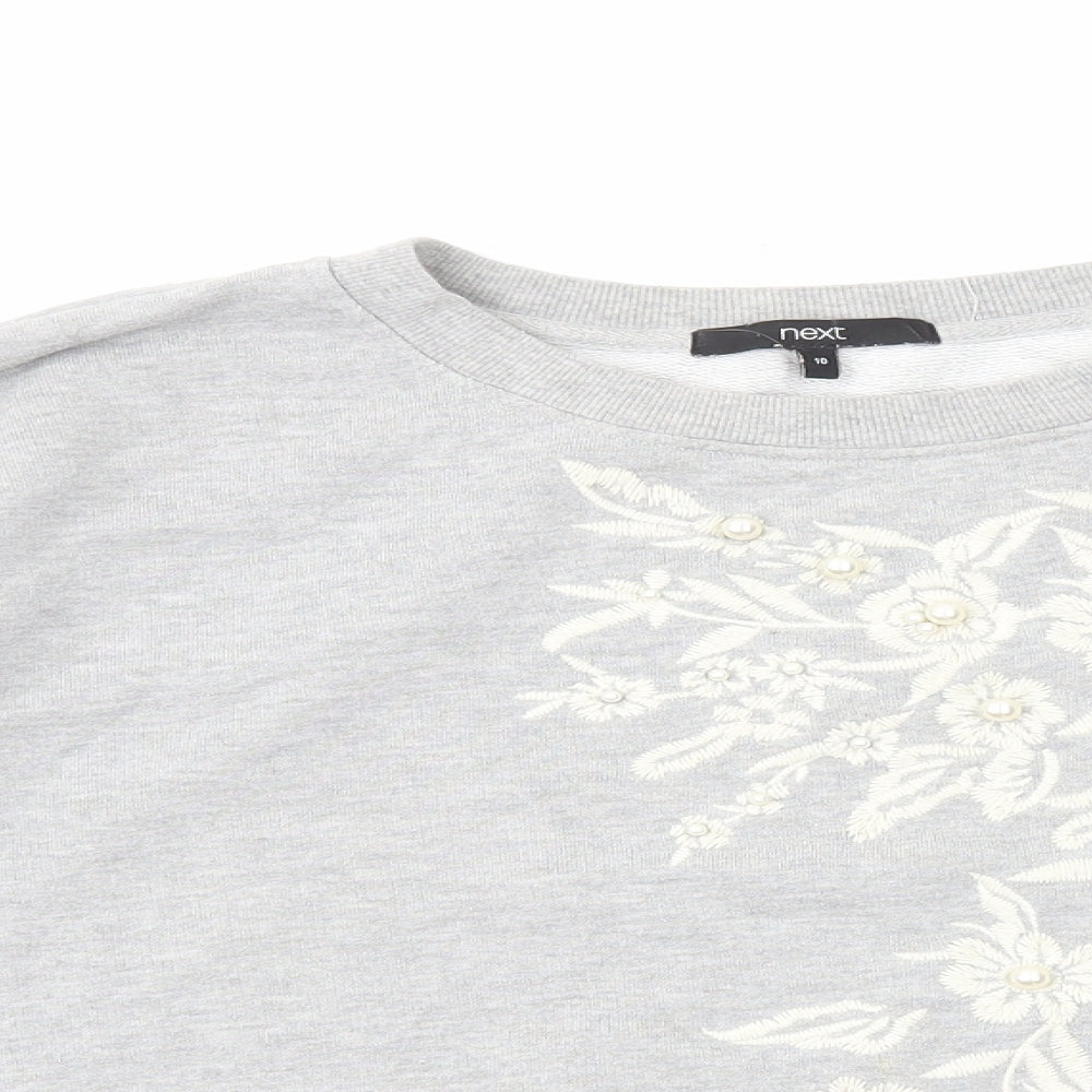NEXT Womens Grey Floral Cotton Pullover Sweatshirt Size 10 Pullover - Pearl Details