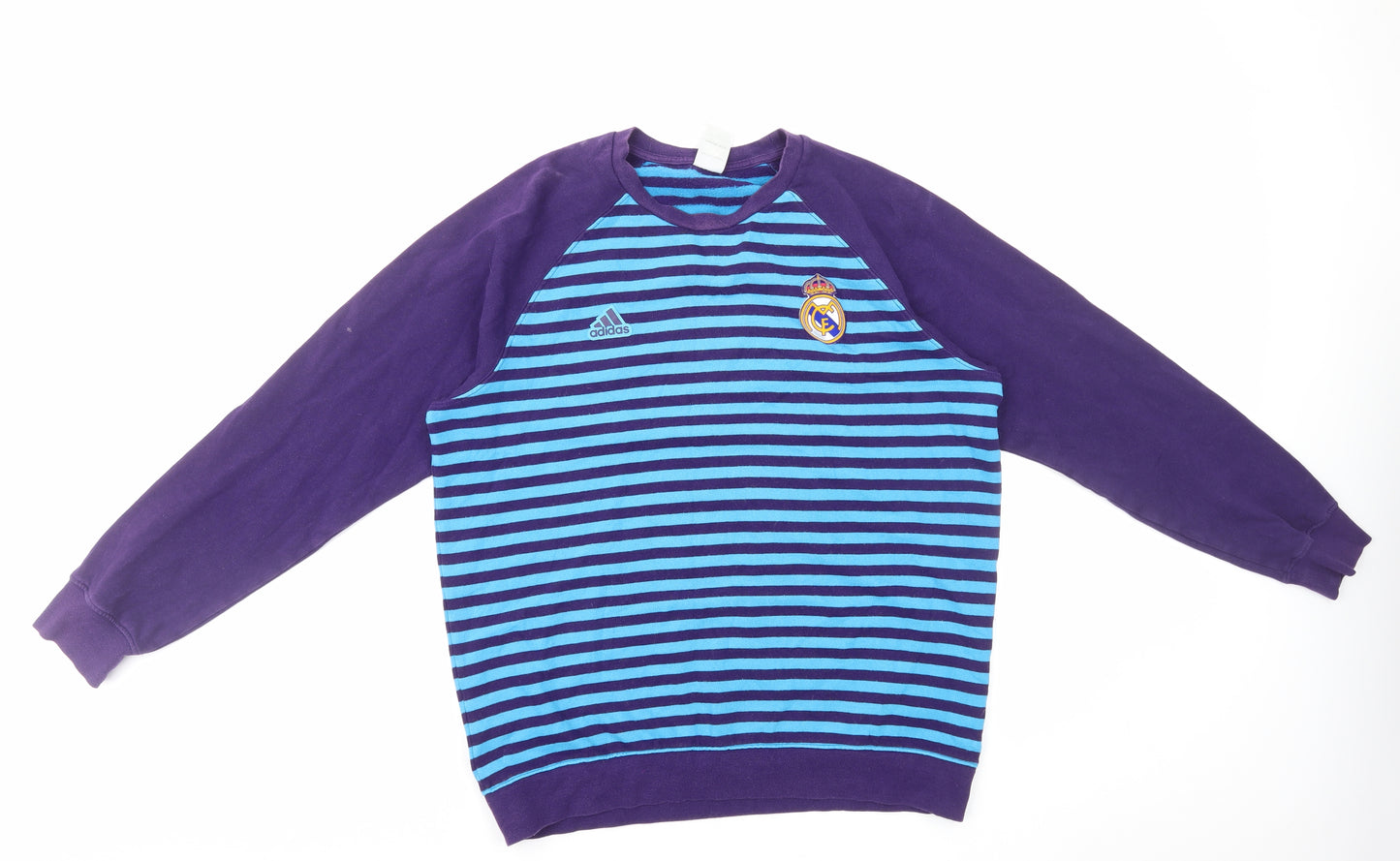 adidas Mens Purple Striped Cotton Pullover Sweatshirt Size L