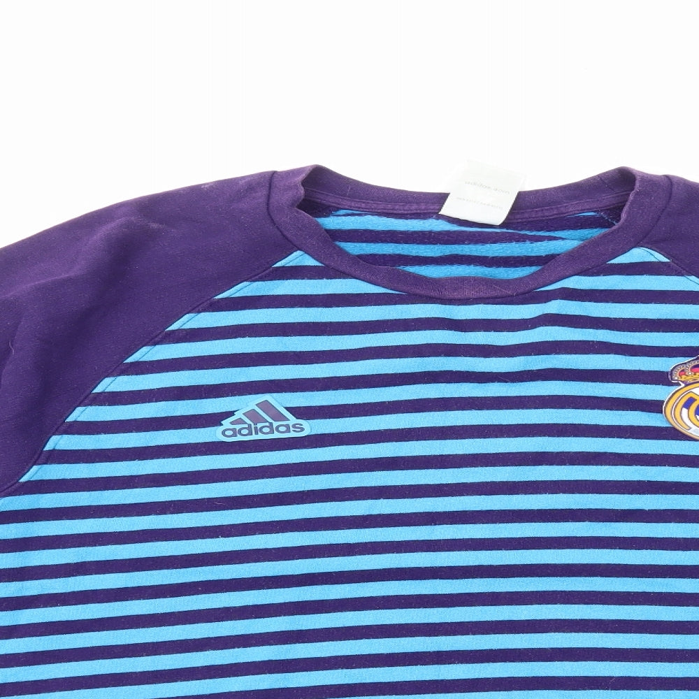 adidas Mens Purple Striped Cotton Pullover Sweatshirt Size L
