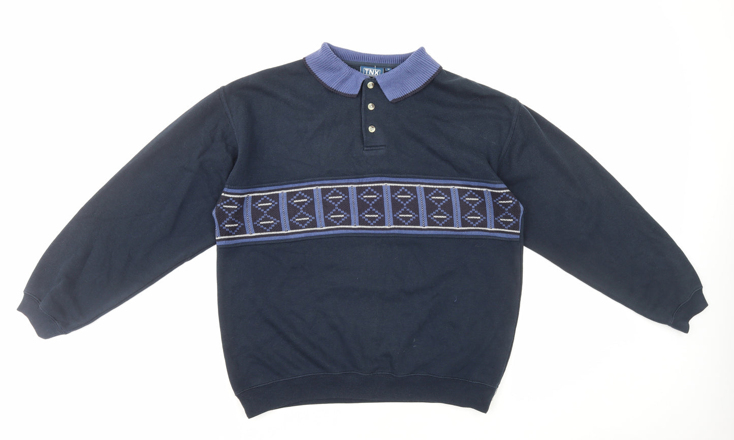 TNX Mens Blue Acrylic Polo Size M Collared Pullover
