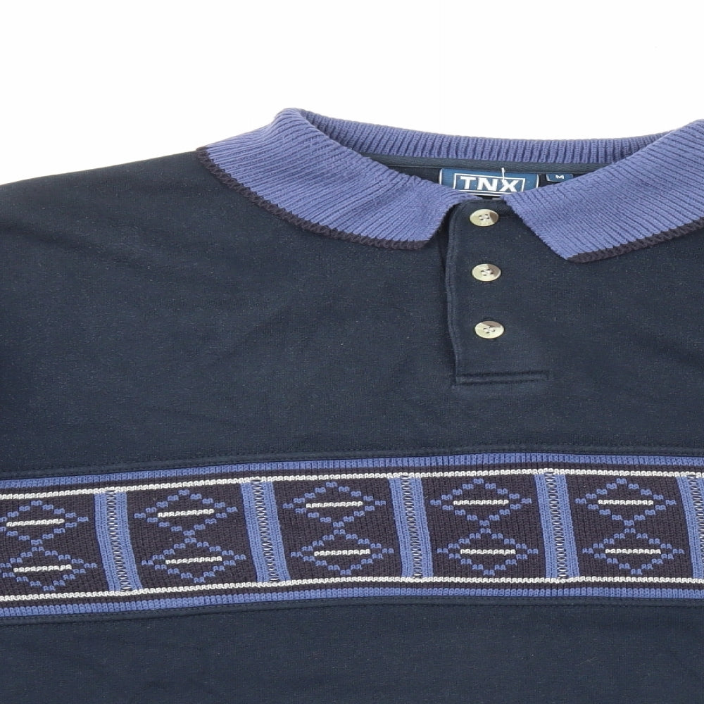 TNX Mens Blue Acrylic Polo Size M Collared Pullover