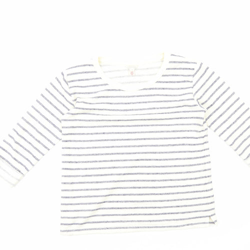 Monsoon Womens White Striped Polyester Basic Tank Size M Scoop Neck
