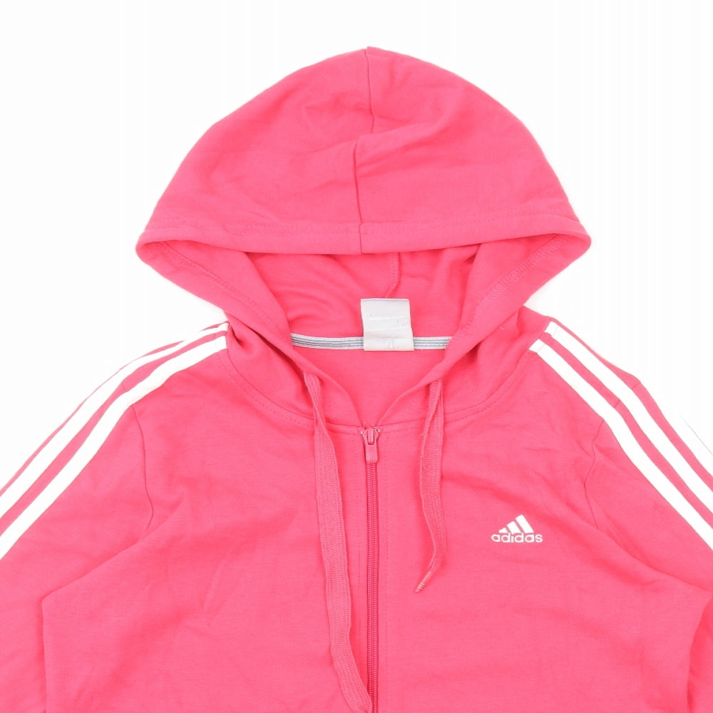 adidas Womens Pink Cotton Full Zip Hoodie Size 12 Zip