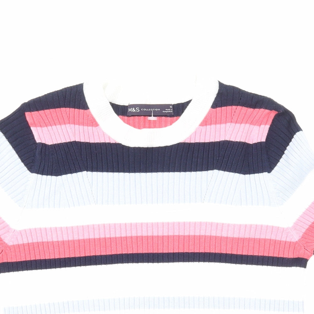 Marks and Spencer Womens Multicoloured Polka Dot Viscose Basic T-Shirt Size 12 Round Neck