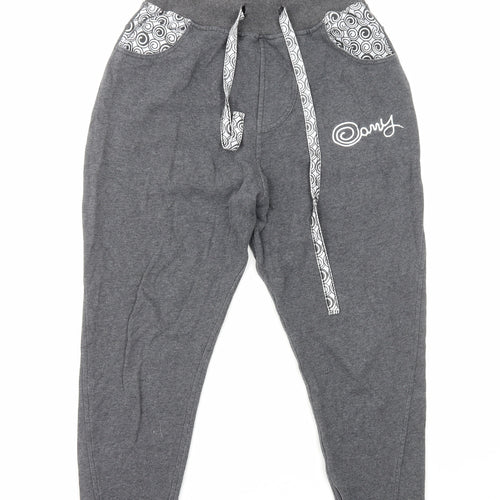 Amy Womens Grey Cotton Sweatpants Trousers Size S L23 in Regular Drawstring