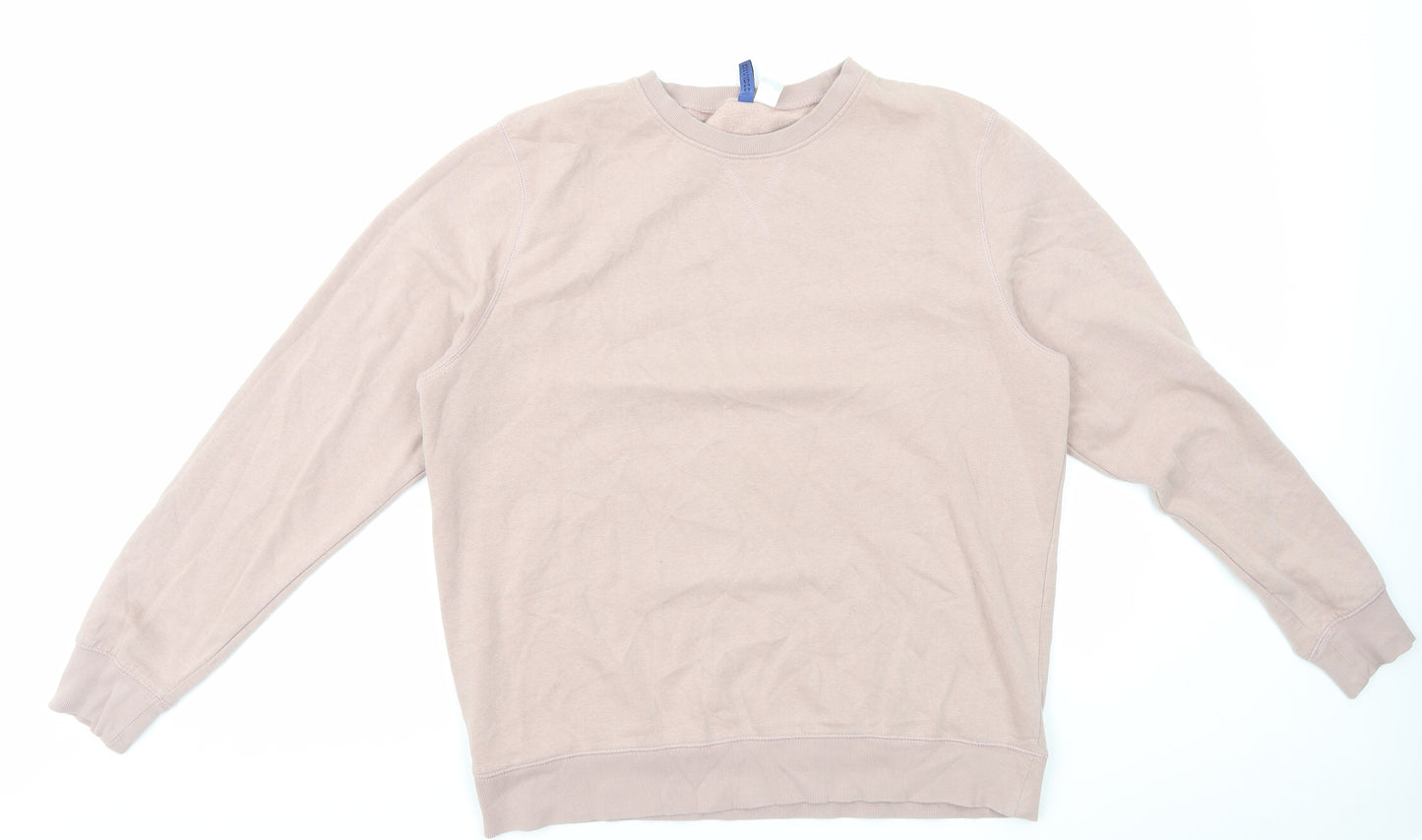 H&M Mens Pink Herringbone Cotton Pullover Sweatshirt Size XL