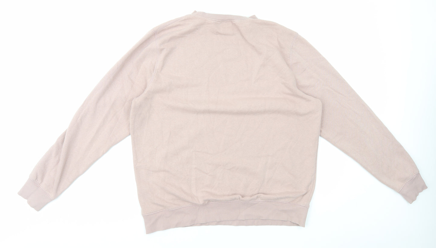 H&M Mens Pink Herringbone Cotton Pullover Sweatshirt Size XL