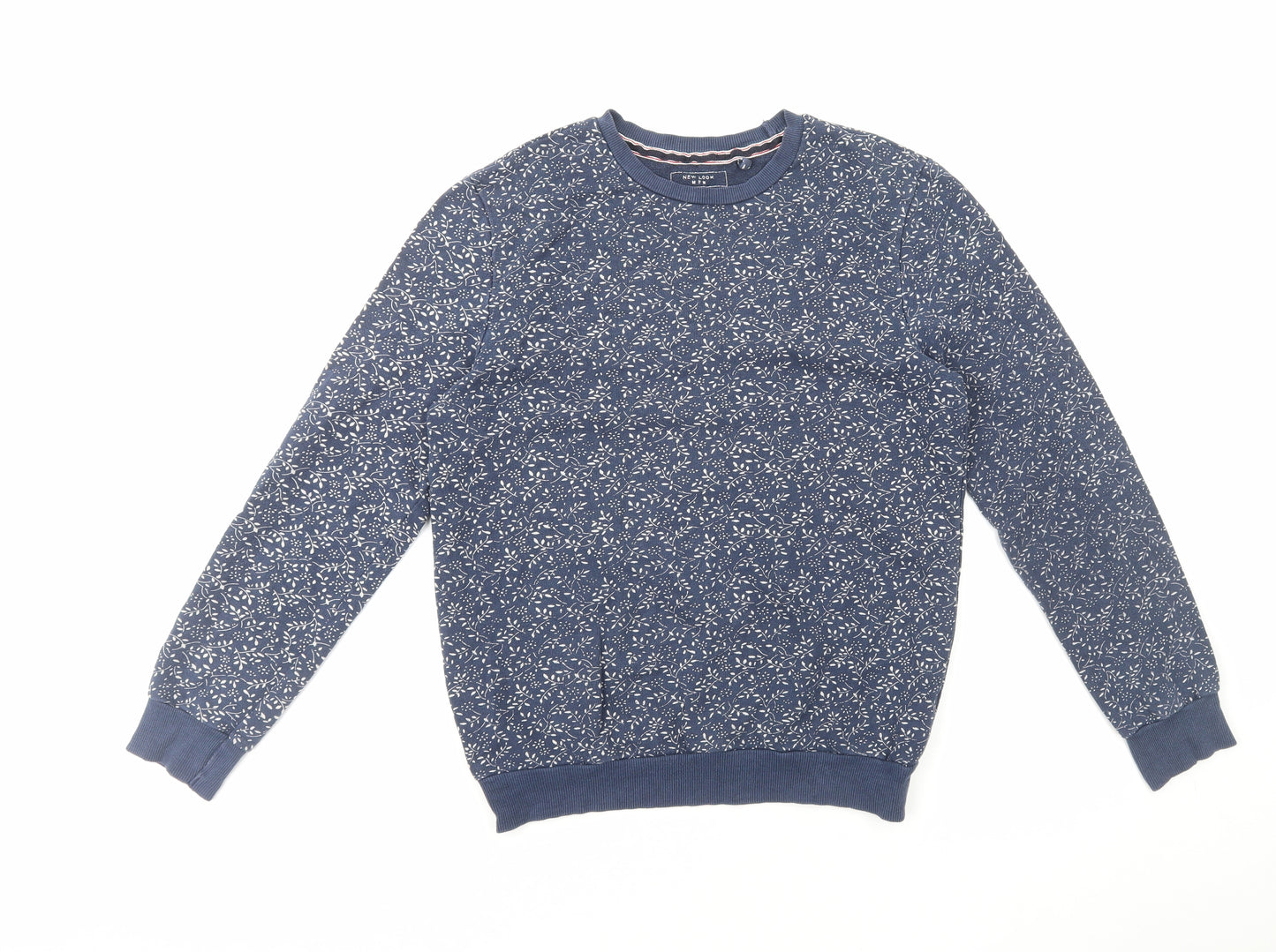 New Look Mens Blue Floral Cotton Pullover Sweatshirt Size S